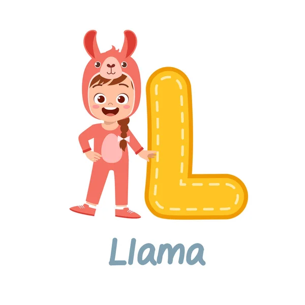 Carino Bambino Indossare Costume Imparare Alfabeto — Vettoriale Stock