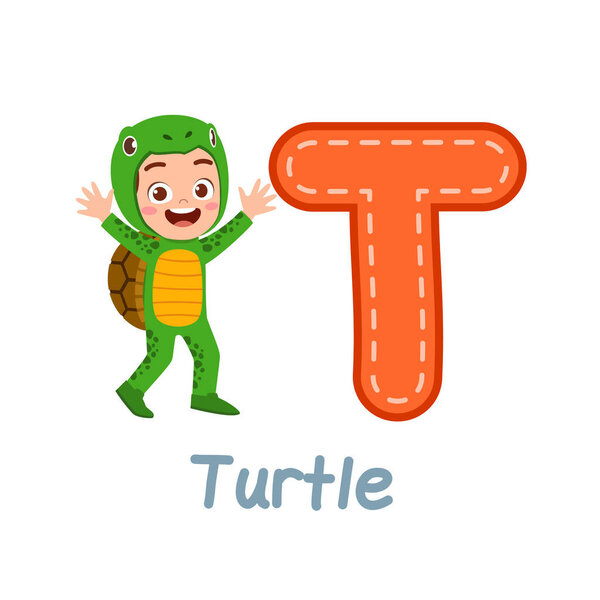 милый маленький ребенок носить костюм для изучения алфавита