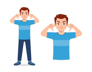 young good looking man doing thumb down pose
