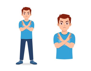young good looking man doing disagree pose
