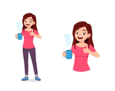 young good looking woman drink coffee on glass