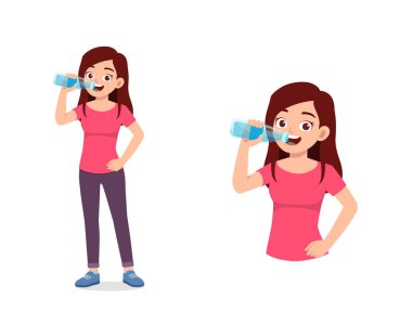 young good looking woman drink water on bottle