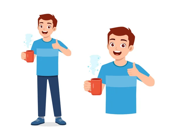 Young Good Looking Man Drink Coffee Glass — Stock Vector