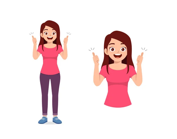 Young Good Looking Woman Doing Thumb Pose — Stockvector