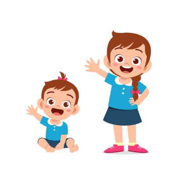 Küçük tatlı kız, küçük kız kardeşinle merhaba de.