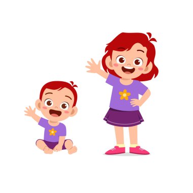 Küçük tatlı kız, küçük kız kardeşinle merhaba de.