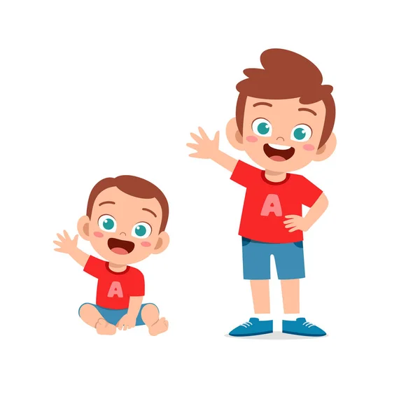 Lindo Niño Decir Hola Con Joven Hermano — Vector de stock