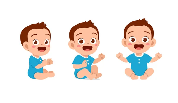 Cute Baby Boy Sit Smile Pose Set — 스톡 벡터