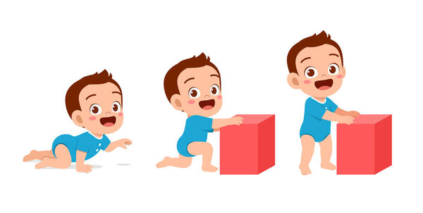 cute baby boy in growth cycle progress set