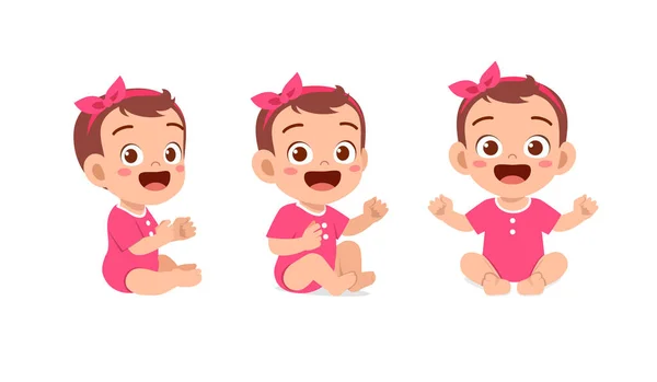 Cute Baby Girl Sit Smile Pose Set — 스톡 벡터