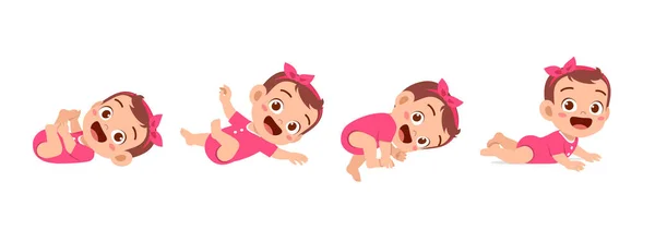 Bébé Fille Mignonne Dans Cycle Croissance Progrès Ensemble — Image vectorielle