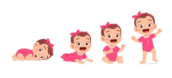 Cute Baby Girl Growth Cycle Progress Set — 스톡 벡터