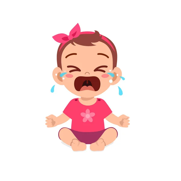 Cute Little Baby Girl Show Sad Expression Cry — Stock Vector