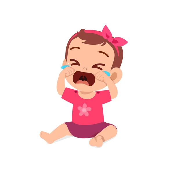 Cute Little Baby Girl Show Sad Expression Cry — Stock Vector