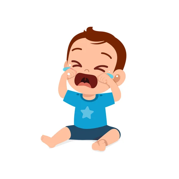 Süße Kleine Junge Zeigen Traurigen Ausdruck Und Weinen — Stockvektor