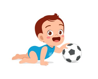 Küçük tatlı çocuk büyük topla oynuyor.