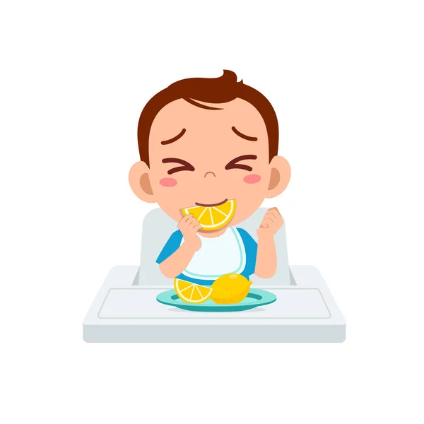 Mignon Petit Garçon Manger Des Fruits Citron Aigre — Image vectorielle