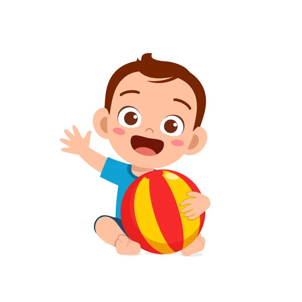 Lindo Bebé Niño Jugando Con Gran Bola — Vector de stock