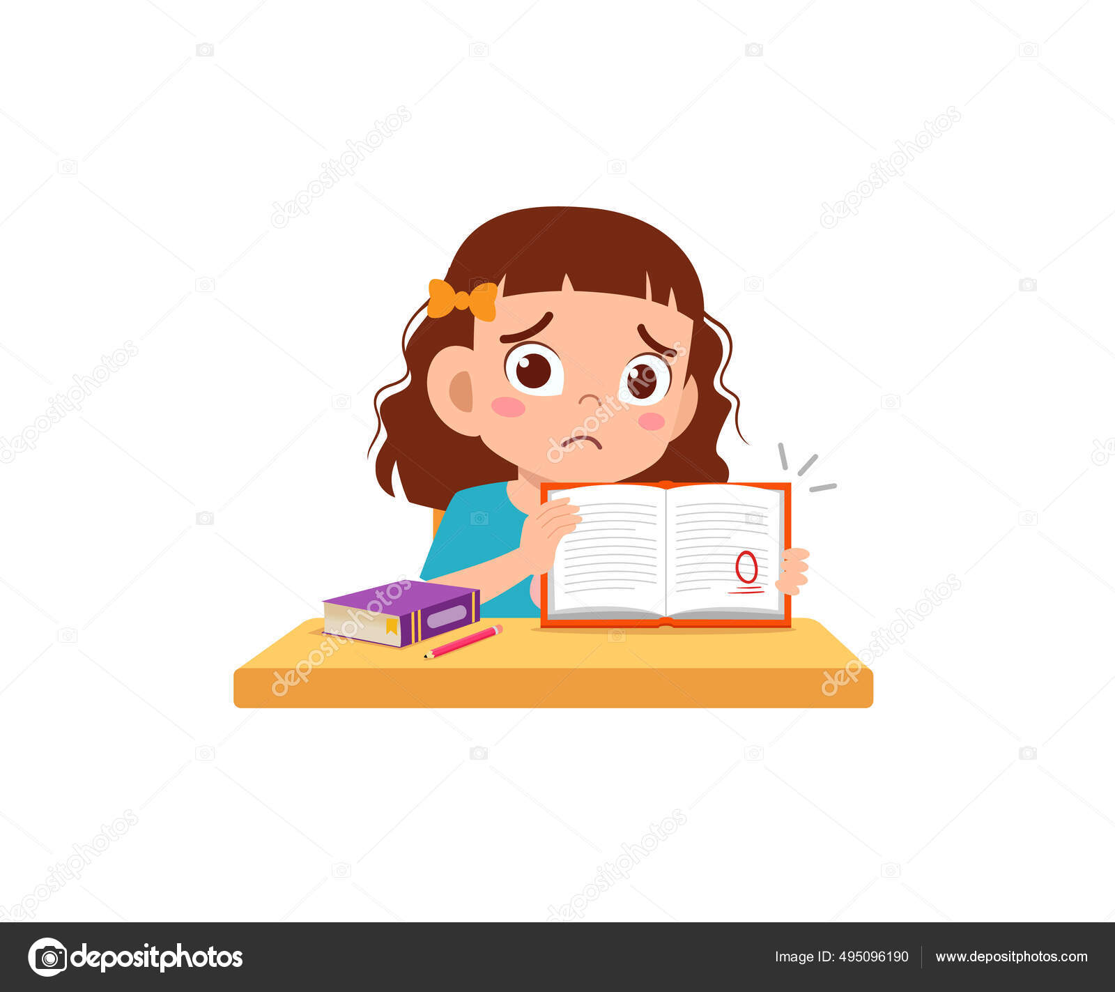 Cute Little Girl Feel Sad Because Get Bad Grade Exam Stock Vector Image by  ©colorfuelstudio #495096190