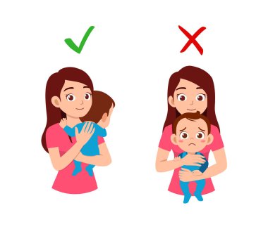 good and bad way for mother to holding baby clipart