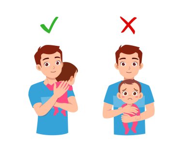 good and bad way for father to holding baby clipart
