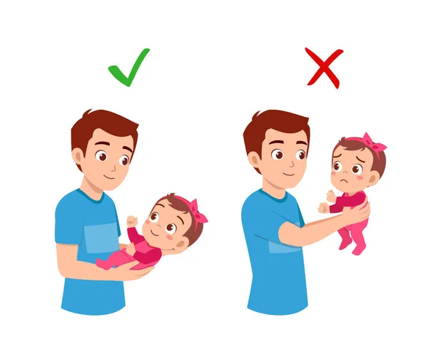 Good Bad Way Father Holding Baby — 스톡 벡터