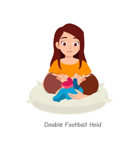 Moeder Borstvoeding Tweeling Baby Met Pose Genaamd Dubbel Voetbal Hold — Stockvector