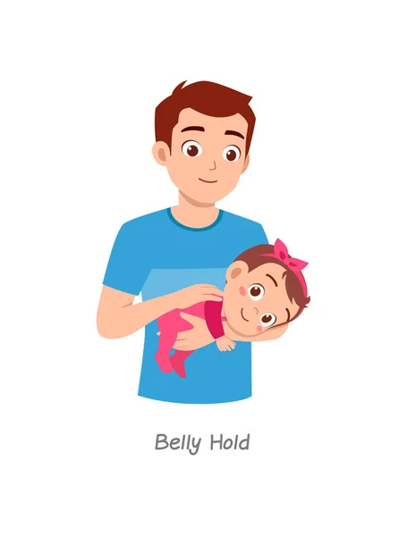 Father Holding Baby Pose Named Belly Hold — 图库矢量图片