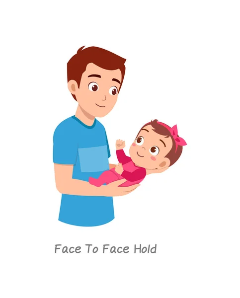 Vader Houden Baby Met Pose Genoemd Face Face Hold — Stockvector
