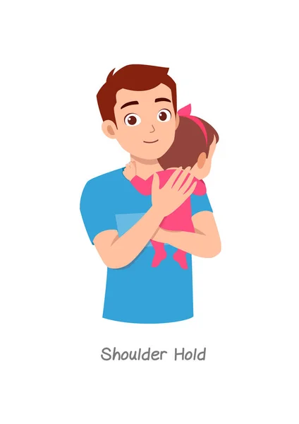 Father Holding Baby Pose Named Shoulder Hold — 图库矢量图片