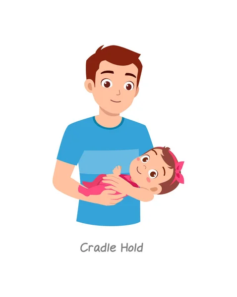 Vater Hält Baby Pose Namens Cradle Hold — Stockvektor