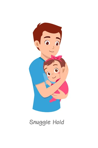 Father Holding Baby Pose Named Snuggle Hold — 图库矢量图片
