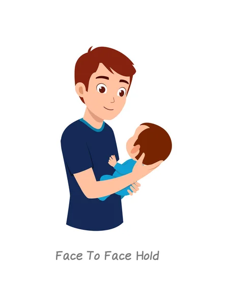 Vader Houden Baby Met Pose Genoemd Face Face Hold — Stockvector