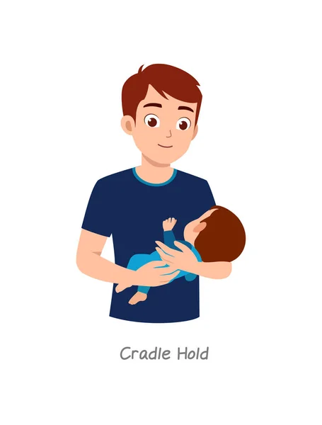 Father Holding Baby Pose Named Cradle Hold — 图库矢量图片