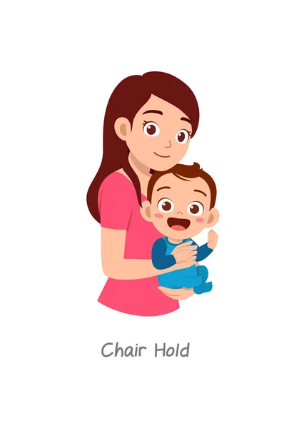 Mother Holding Baby Pose Named Chair Hold — 图库矢量图片