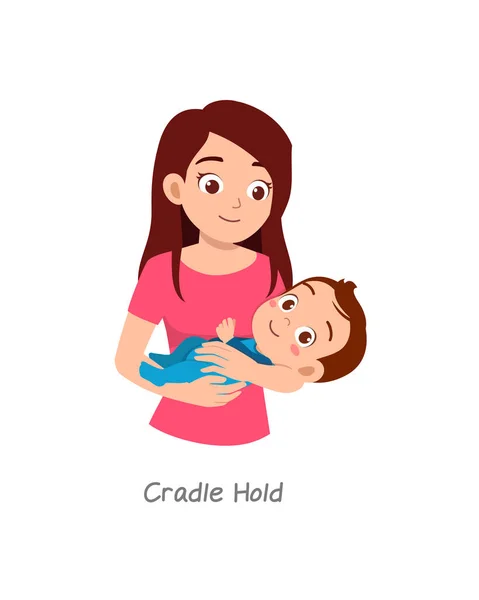 Mother Holding Baby Pose Named Cradle Hold — ストックベクタ
