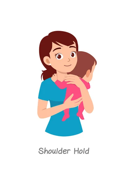 Mother Holding Baby Pose Named Shoulder Hold — Stock Vector