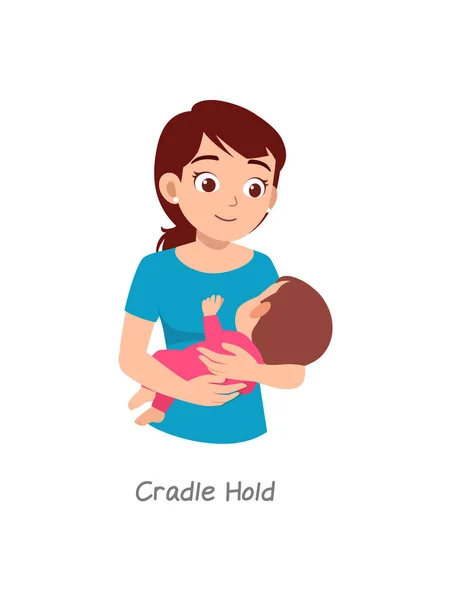 Mother Holding Baby Pose Named Cradle Hold — 图库矢量图片