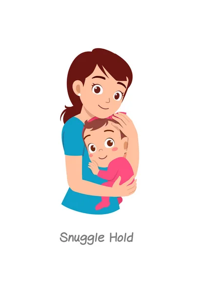 Mother Holding Baby Pose Named Shoulder Hold — 图库矢量图片