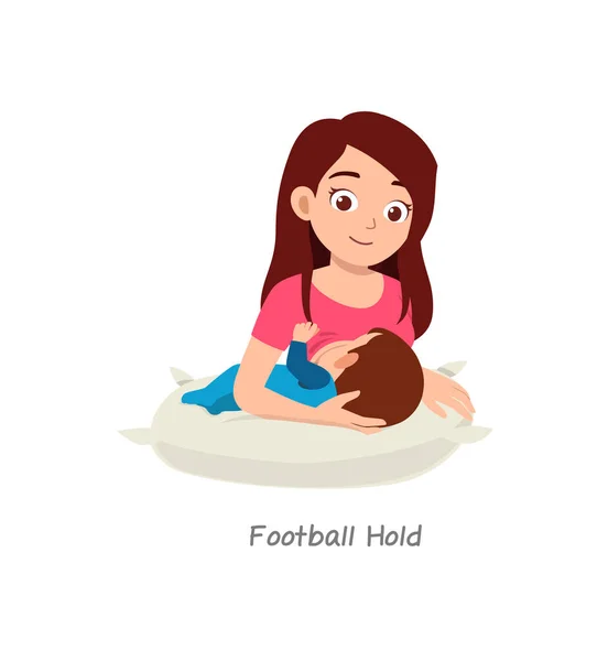 Mother Breastfeeding Baby Pose Named Football Hold — ストックベクタ