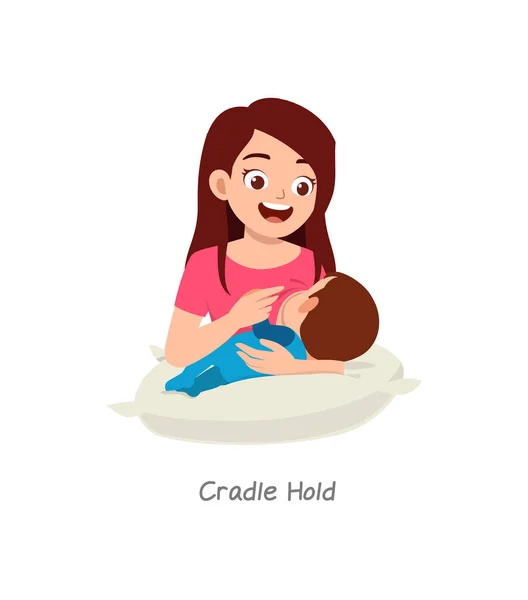 Mother Breastfeeding Baby Pose Named Cradle Hold — 图库矢量图片