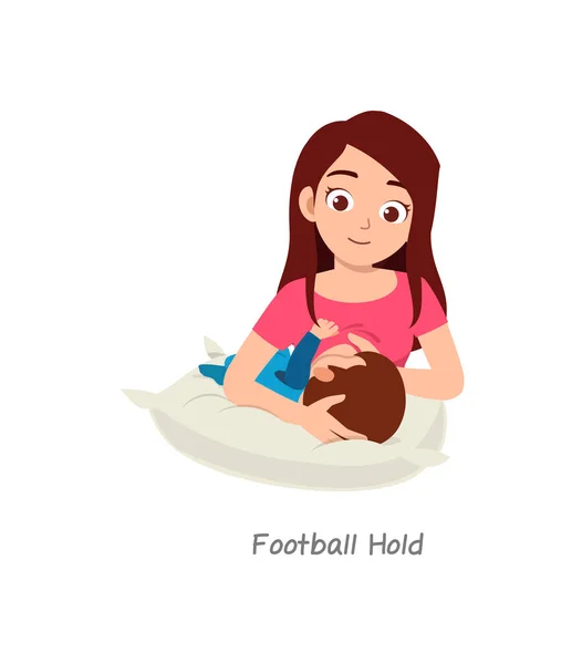 Matka Kojící Dítě Pózou Pojmenovanou Fotbal Hold — Stockový vektor