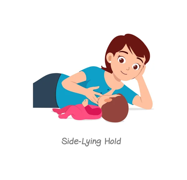 Mother Breastfeeding Baby Pose Named Side Lying Hold — 图库矢量图片