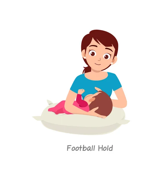 Mother Breastfeeding Baby Pose Named Football Hold — 스톡 벡터