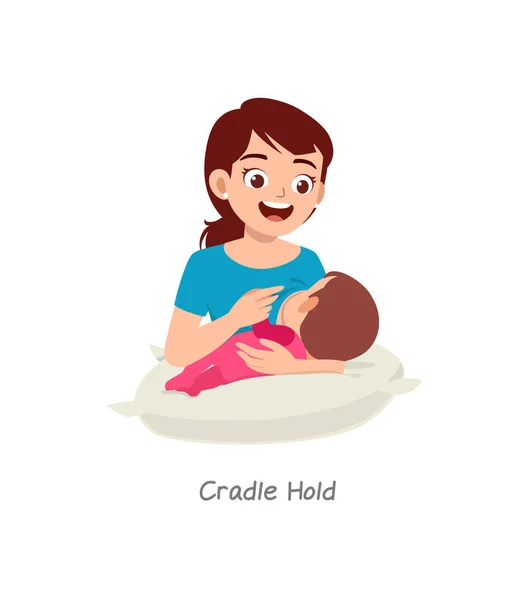 Mother Breastfeeding Baby Pose Named Cradle Hold — 图库矢量图片