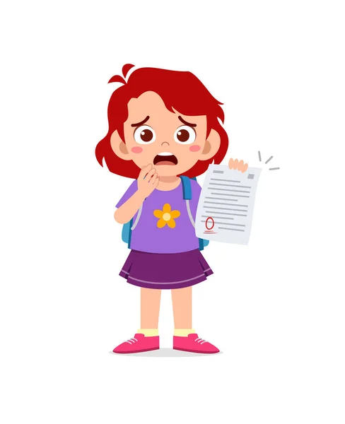 Cute Little Girl Feel Sad Because Get Bad Grade Exam — Stock Vector