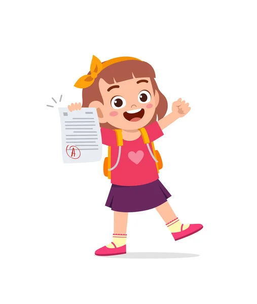 Cute Little Boy Feel Happy Because Get Good Grade Exam — Stock Vector