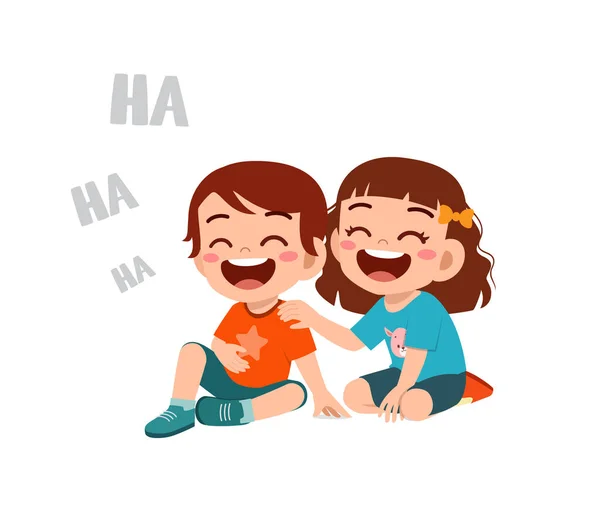 Netter Kleiner Junge Lacht Mit Freund — Stockvektor