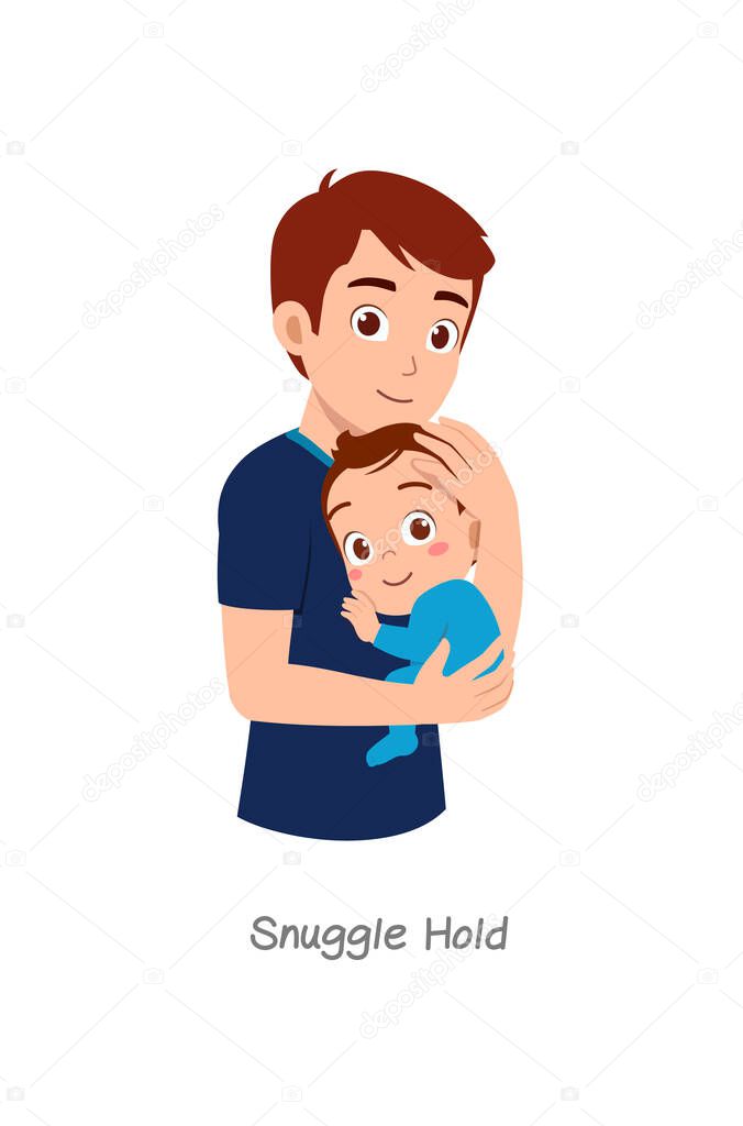 father holding baby with pose named snuggle hold