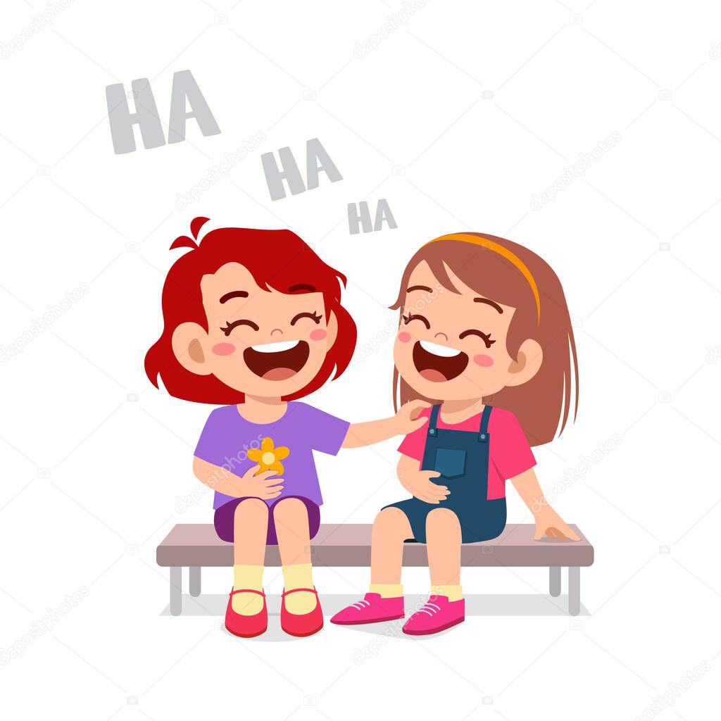 cute little boy laugh together with friend